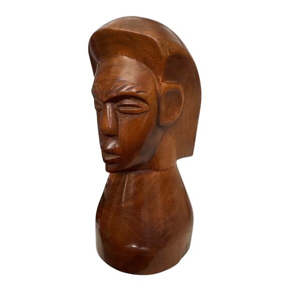 Vintage Hand Carved Solid Wood Primitive Bust of a Man - Picture 3 of 10